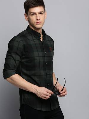 Showoff men's long sleeves tartan checks green shirt 1