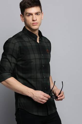 Showoff men's long sleeves tartan checks green shirt