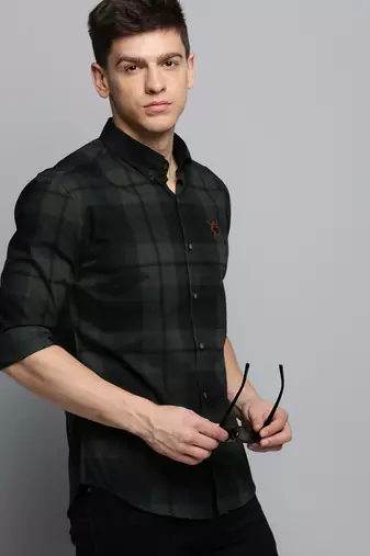 Showoff men's long sleeves tartan checks green shirt