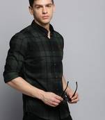 Showoff men's long sleeves tartan checks green shirt