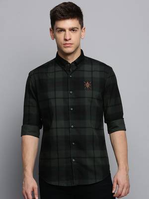 Showoff men's long sleeves tartan checks green shirt 2