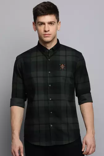 Showoff men's long sleeves tartan checks green shirt