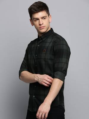 Showoff men's long sleeves tartan checks green shirt 3