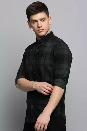 Showoff men's long sleeves tartan checks green shirt