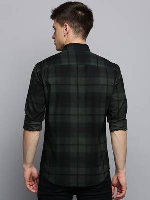 Showoff men's long sleeves tartan checks green shirt 4