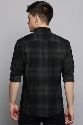 Showoff men's long sleeves tartan checks green shirt