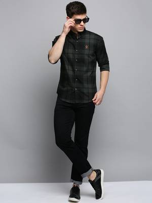 Showoff men's long sleeves tartan checks green shirt 5