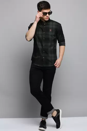 Showoff men's long sleeves tartan checks green shirt