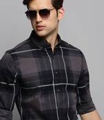 Showoff men's long sleeves tartan checks navy blue shirt