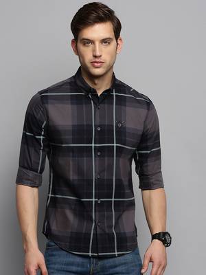 Showoff men's long sleeves tartan checks navy blue shirt 2