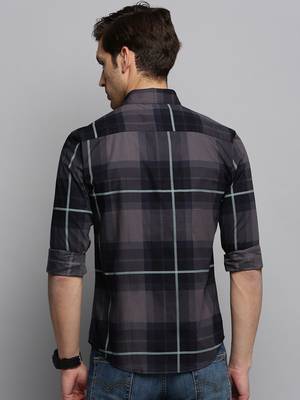 Showoff men's long sleeves tartan checks navy blue shirt 4