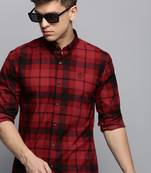 men's long sleeves tartan checks maroon shirt