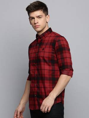men's long sleeves tartan checks maroon shirt 3