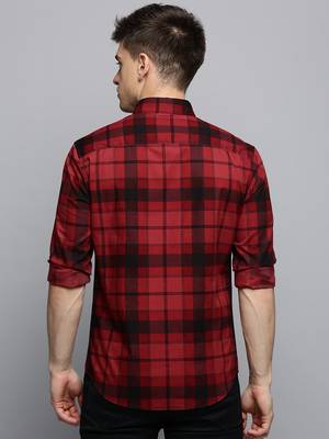 men's long sleeves tartan checks maroon shirt 4