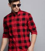 Showoff men's long sleeves tartan checks red shirt