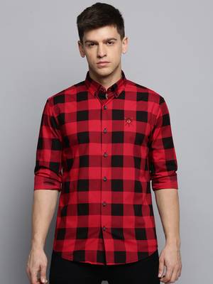 Showoff men's long sleeves tartan checks red shirt 2