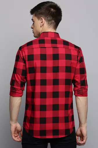 Showoff men's long sleeves tartan checks red shirt