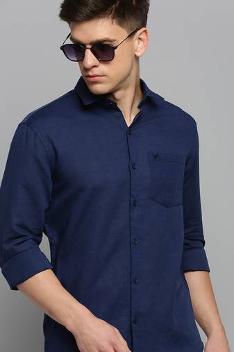 men's long sleeves solid navy blue shirt