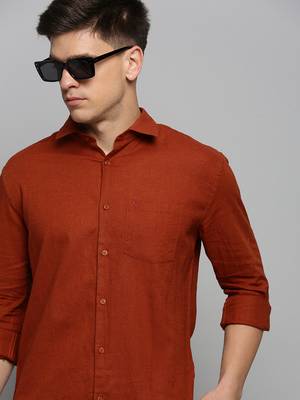 men's long sleeves solid rust shirt 1
