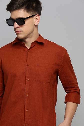 men's long sleeves solid rust shirt