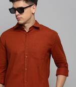 men's long sleeves solid rust shirt