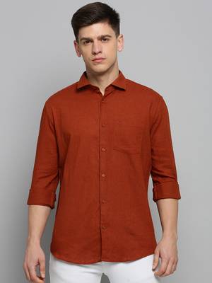 men's long sleeves solid rust shirt 2