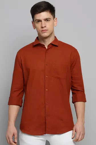 men's long sleeves solid rust shirt