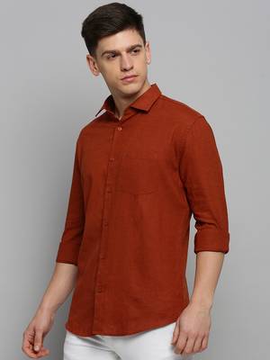 men's long sleeves solid rust shirt 3