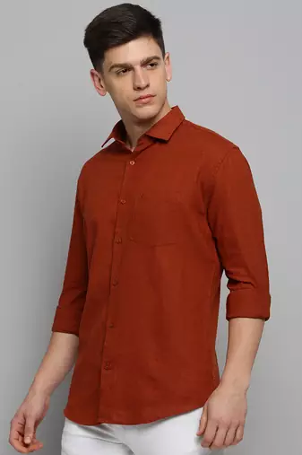 men's long sleeves solid rust shirt