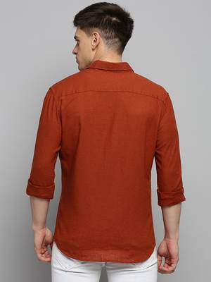 men's long sleeves solid rust shirt 4