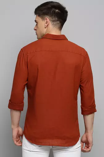 men's long sleeves solid rust shirt