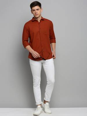 men's long sleeves solid rust shirt 5