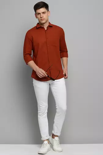 men's long sleeves solid rust shirt