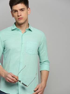 men's long sleeves solid green shirt 1