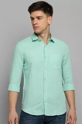 men's long sleeves solid green shirt