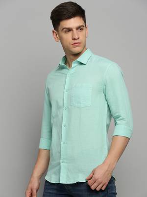 men's long sleeves solid green shirt 3