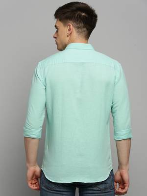 men's long sleeves solid green shirt 4