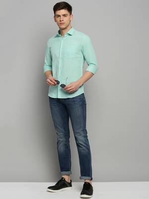 men's long sleeves solid green shirt 5