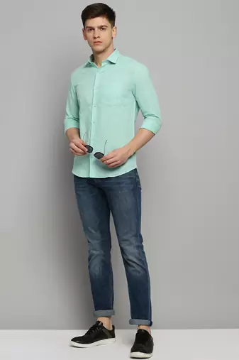 men's long sleeves solid green shirt