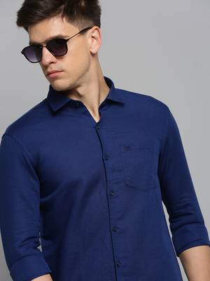 Showoff men's long sleeves solid blue shirt 1
