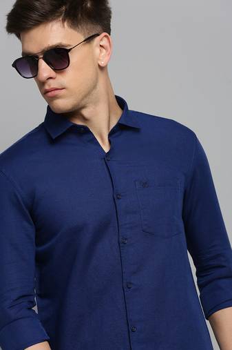 Showoff men's long sleeves solid blue shirt