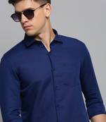 Showoff men's long sleeves solid blue shirt