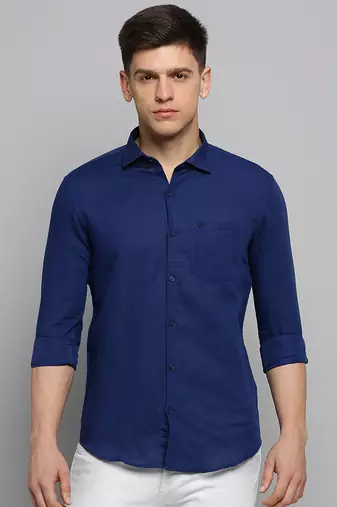 Showoff men's long sleeves solid blue shirt