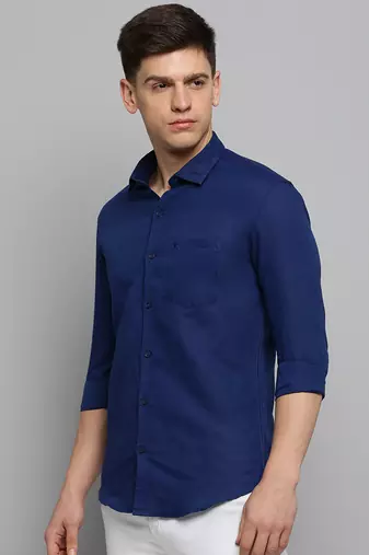 Showoff men's long sleeves solid blue shirt