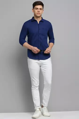 Showoff men's long sleeves solid blue shirt