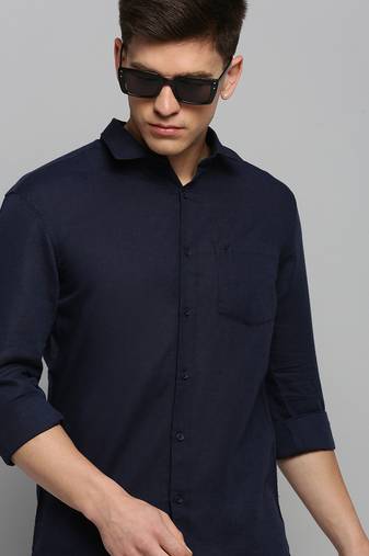 Showoff men's long sleeves solid navy blue shirt
