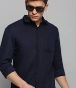 Showoff men's long sleeves solid navy blue shirt