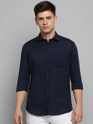 Showoff men's long sleeves solid navy blue shirt 2