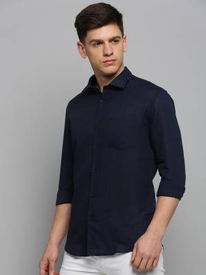 Showoff men's long sleeves solid navy blue shirt 3
