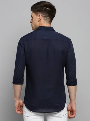 Showoff men's long sleeves solid navy blue shirt 4
